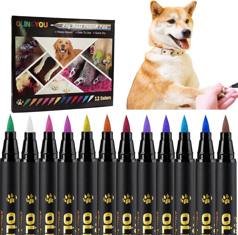 OLINGYOU Dog Nail Polish， Dog Nail Polish Pens Quick Dry-12 Colors, Pet Nail Polish Set for Dogs， DIY Dogs Puppy Nails, Dog Safe Nail Polish Non Toxic, Odorless, Easy to Applyt - Image 1